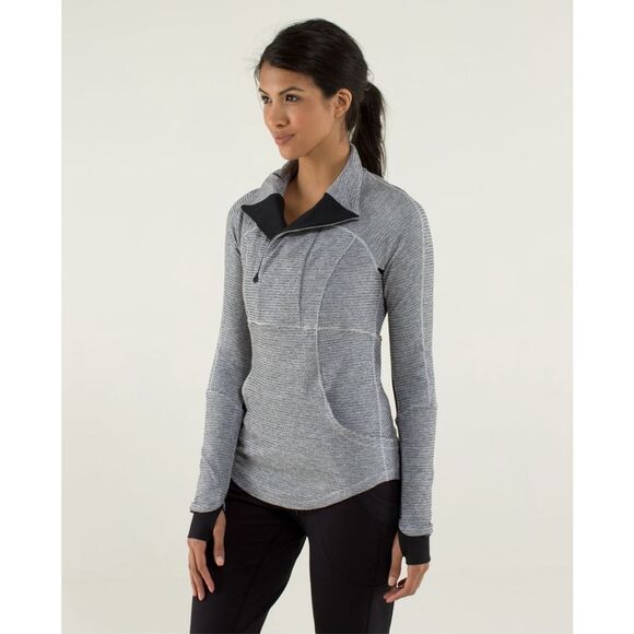 Lululemon Base Runner 1/2 Zip Mini Check Pique Heathered Black White Size 8 - Picture 2 of 8